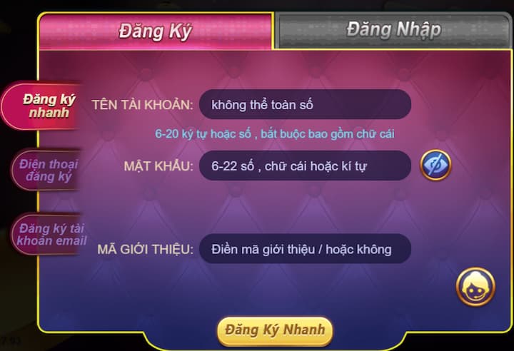 Các bước đăng ký tài khoản sảnh game Vin99