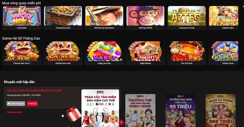 Giao diện nhà cái Eubet thiết kế đặc biệt