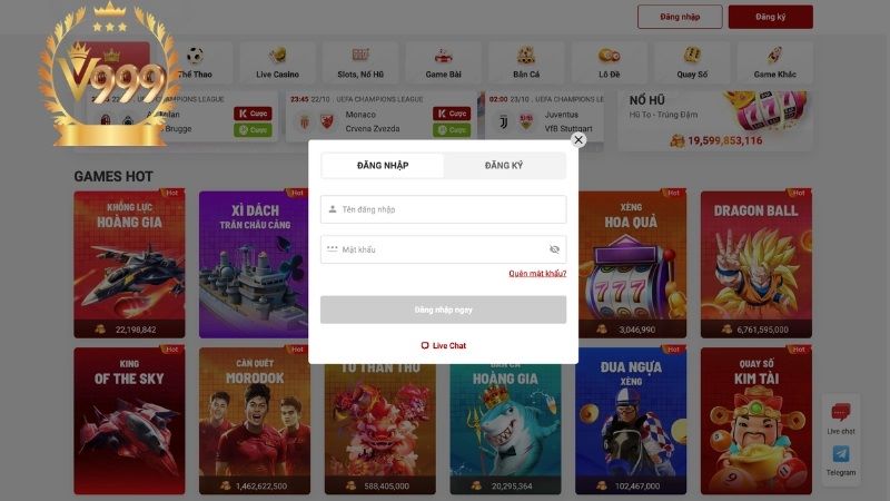Link truy cập chính thức vào V999