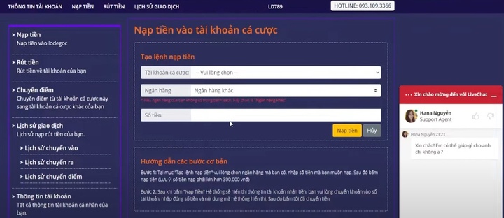 Hướng dẫn giao dịch nạp và rút khi chơi game ld789