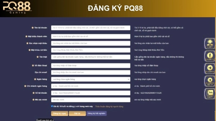 Hướng dẫn tạo tài khoản mới tại nhà cái PQ88